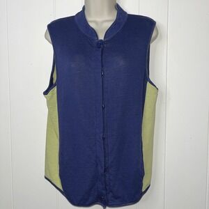 Iridium Vest Peru‎ Cotton Chartreuse/Blue Artsy Lagenlook Buttons Pockets M